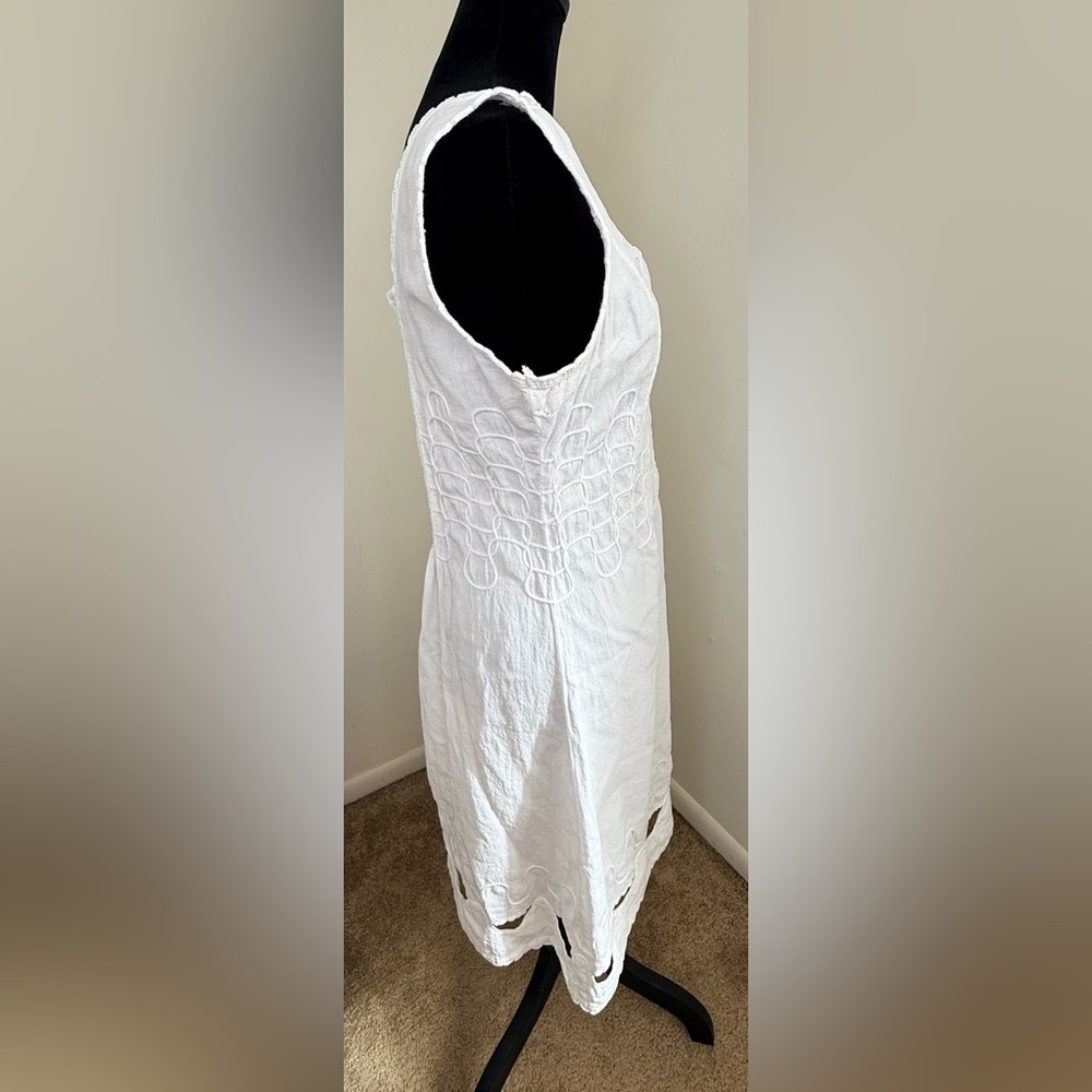 Cotton Natural White Summer Preppy Classic Resort dress V neck sleeveless med - Picture 11 of 15
